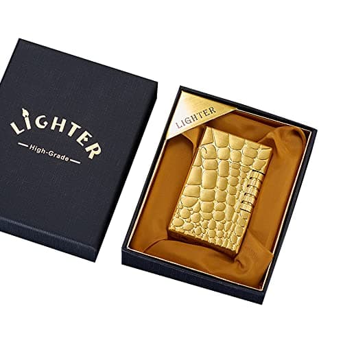 Lighters Soft Flame Metal Lighter Traditional Cigar Butane Lighter with Adjustable Flame Dial Vertical Ignition Roller Flint Wheel Classic Drawing Lighter (Gold)