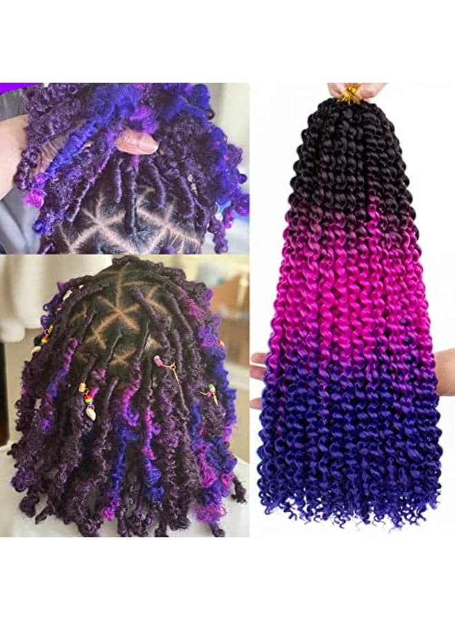Leeven 7 Packs Water Wave Crochet Passion Twist Hair For Butterfly Locs 18 Inch 3 Tones Ombre Purple to Blue Curly Passion Twists Crochet Hair 49 Synthetic Bomb Twist Braiding Hair Extensions