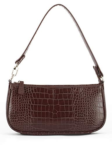 Small Handbag for Women Crocodile Effect Bag Retro Faux Leather Classic Clutch Shoulder Purse (Brown)