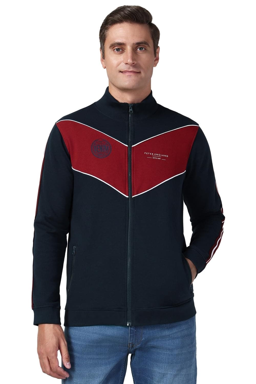 Peter England Men Navy Patterned Round Neck Sweatshirt
