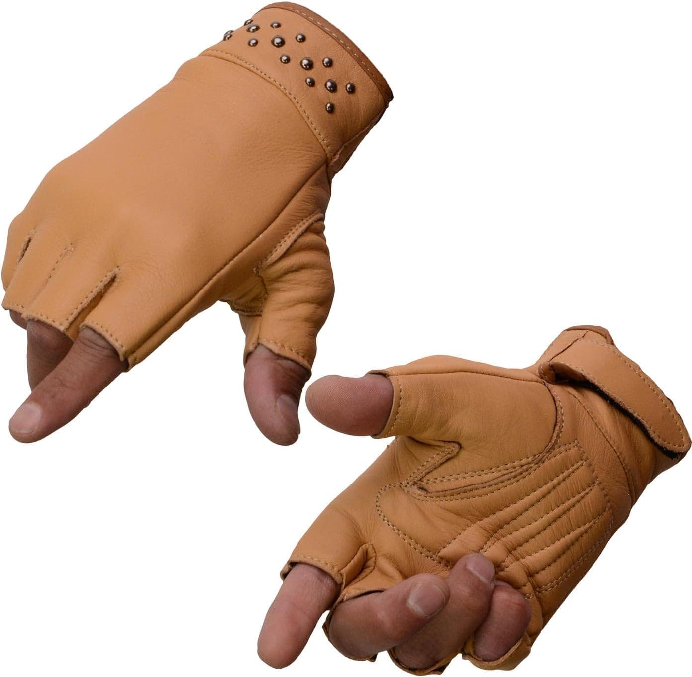 Milwaukee Leather MG7761 Women's Fingerless Motorcycle Gloves with Gel Palm and Rivet Detailing
