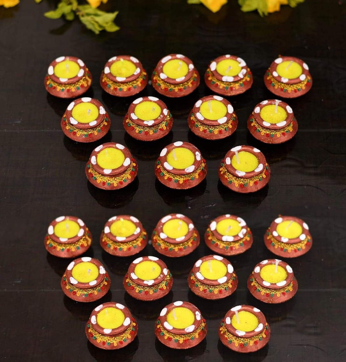 Collectible India 24 Matki Diya for Puja Diwali Decoration Terracotta Clay Diyas Tealight Candles Christmas Xmas Decoration Items for Home Set of 24