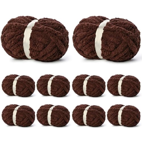 10 Pack of Coffee Soft Jumbo Chunky Yarn for Hand Knitting,Thick Blanket Yarn for Crocheting, #10 Super Bulky Yarns, 220yds/70.5oz Fluffy Chunky Chenille Yarns for Crocheting.