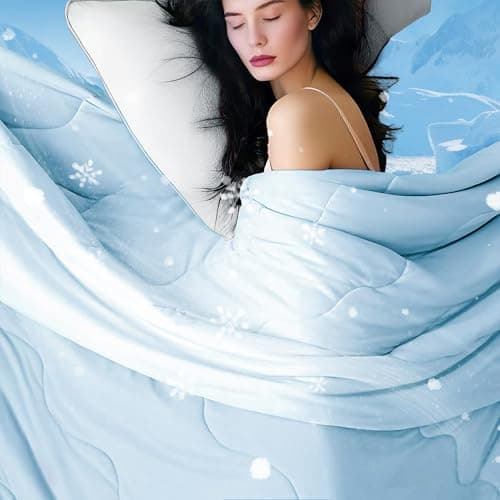 DOWNCOOL Cooling Comforter Twin Size, Blue Cooling Blanket for Hot Sleeper, Lightweight & Breathable Blanket for Night Sweats,Dual-Side Cooling Summer Bedding,68"X90"