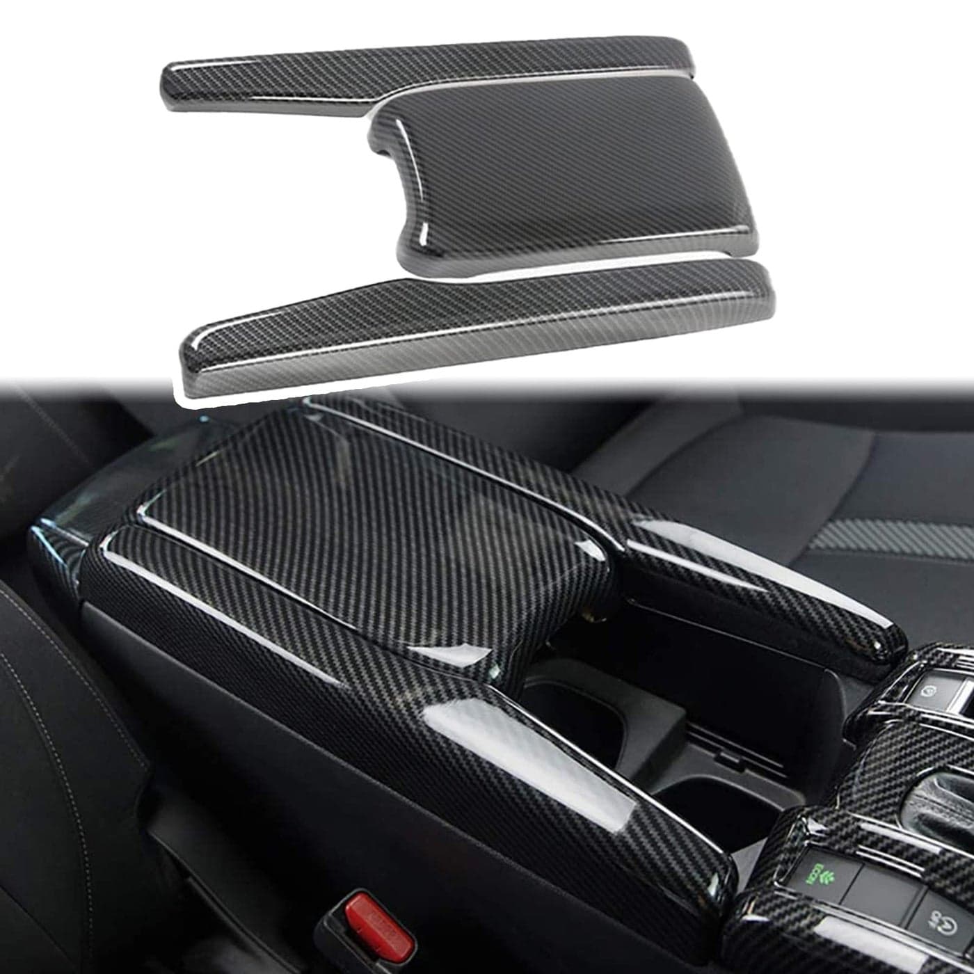 Lotcesfun Center Console Trim Cover Compatible with Honda Civic 10th Generation 20162021 Center Armrest Box ABS Black Carbon Fiber 3Pcs