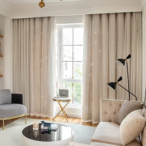 Loyala Stars Blackout Curtains for Bedroom - Double Layer, Kids, Cute - 84 Inches Long, 1 Panel, Beige, 42 X 84 Inches