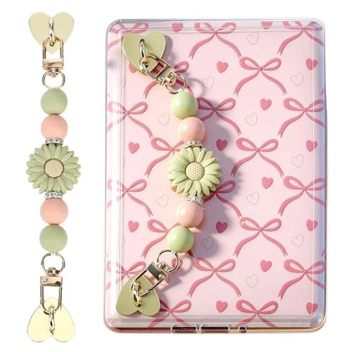 LuneClat Silicone Beaded Strap for Kindle - Cute E-Reader Hand Strap with Flower, Grip Chain for Kindle Charm, Bookish Gift for E-Book Lover Decorating Accessories