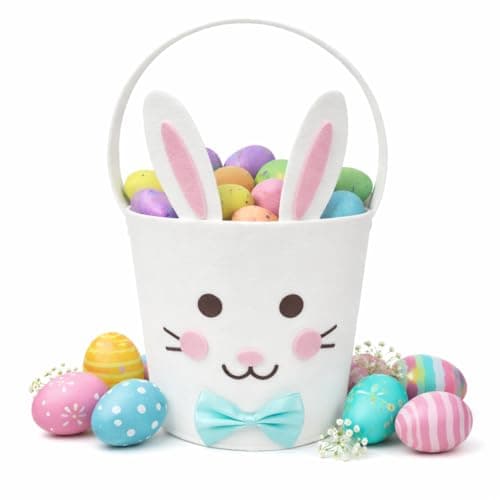 Easter Basket for Kids Large Cute Animal Gift Basket with Premium Packaging for Egg Hunt Candy Toy Gifts Nursery Toy Storage Photo Prop Spring DecorationsWhite Bunny