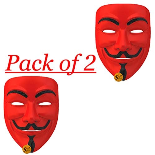 Sage Square Red Vendetta Comic FACE MASK Fawkes Mask Anonymous VIP Edition Face-Mask Perfect Fit Cosplay Protest V for Vendetta DC Comics (Pack of 2)