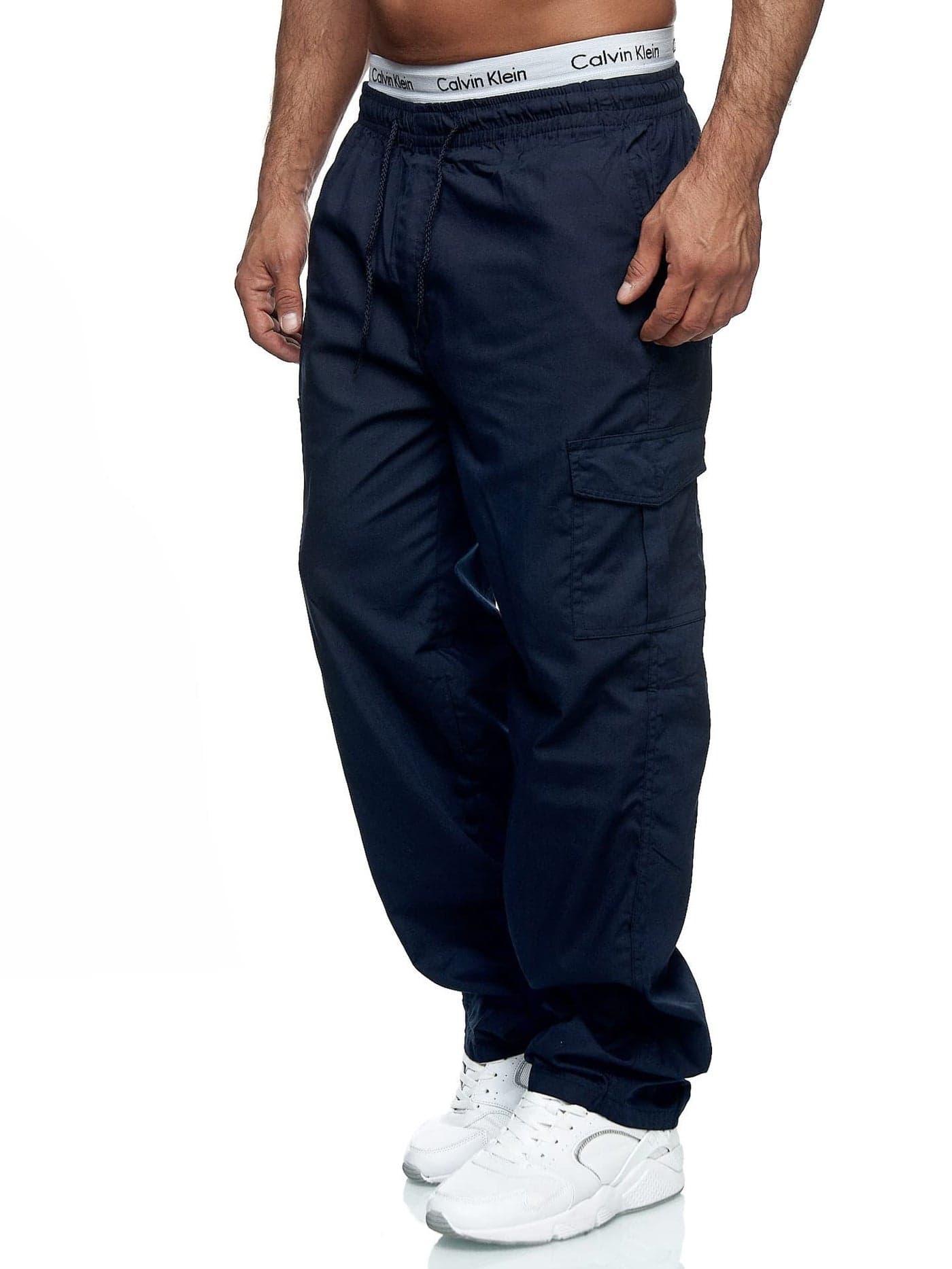THWEI Mens Cargo Pants Casual Drawstring Athletic Jogger Sports Outdoor Trousers Navy 3XL