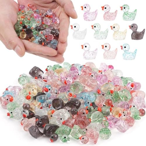 100Pcs Glitter Mini Resin Ducks Colorful Tiny Ducks Figurines Bulk for Miniature Dollhouse Decor Accessories Garden Aquarium Potted DIY Ornament Charms Office Classroom Activity to Hide Party Toys