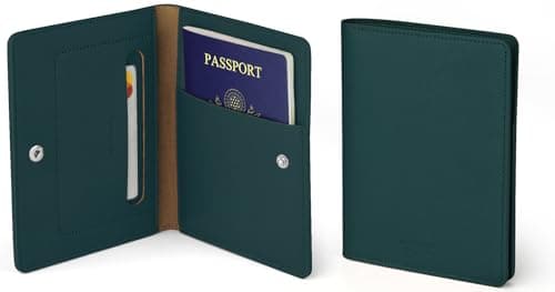 carrotez Family Travel Document Organizer Premium RFID Blocking Leather Passport Holder Wallet for 2 Passports Cards Boarding Passes Travel Essentials Dark Green