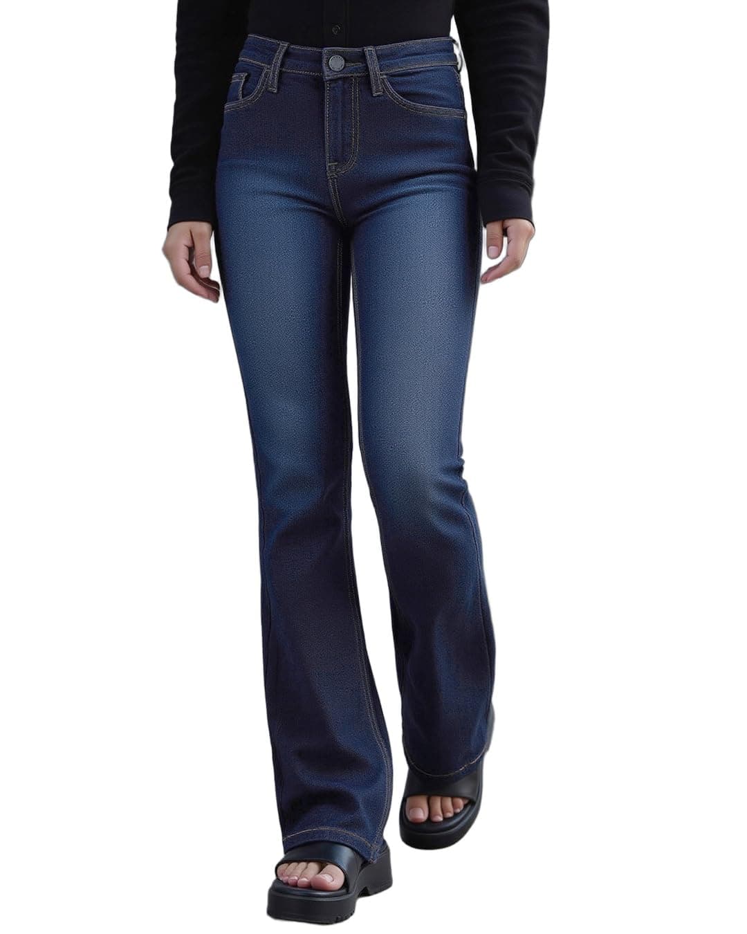 Bewakoof Women's High Rise Washed Bootcut Polycotton Jeans_646020_Blue_30