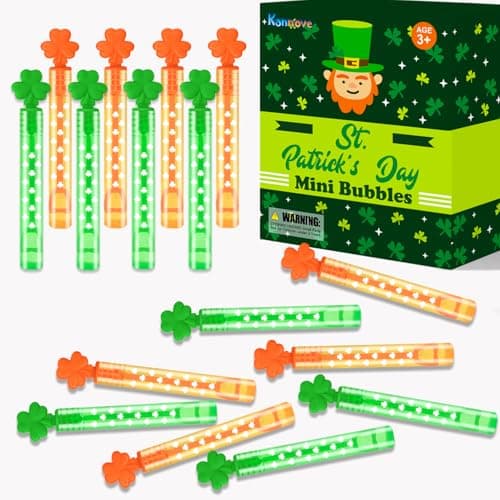 St Patricks Day Mini Bubble Wands Toys Gifts Bulk for Toddlers 64 Pack Party Favors Supplies Goodie Bag Stuffers for Kids Saint Patricks Classroom Non Candy Treats Prizes Shamrock Party Accessories