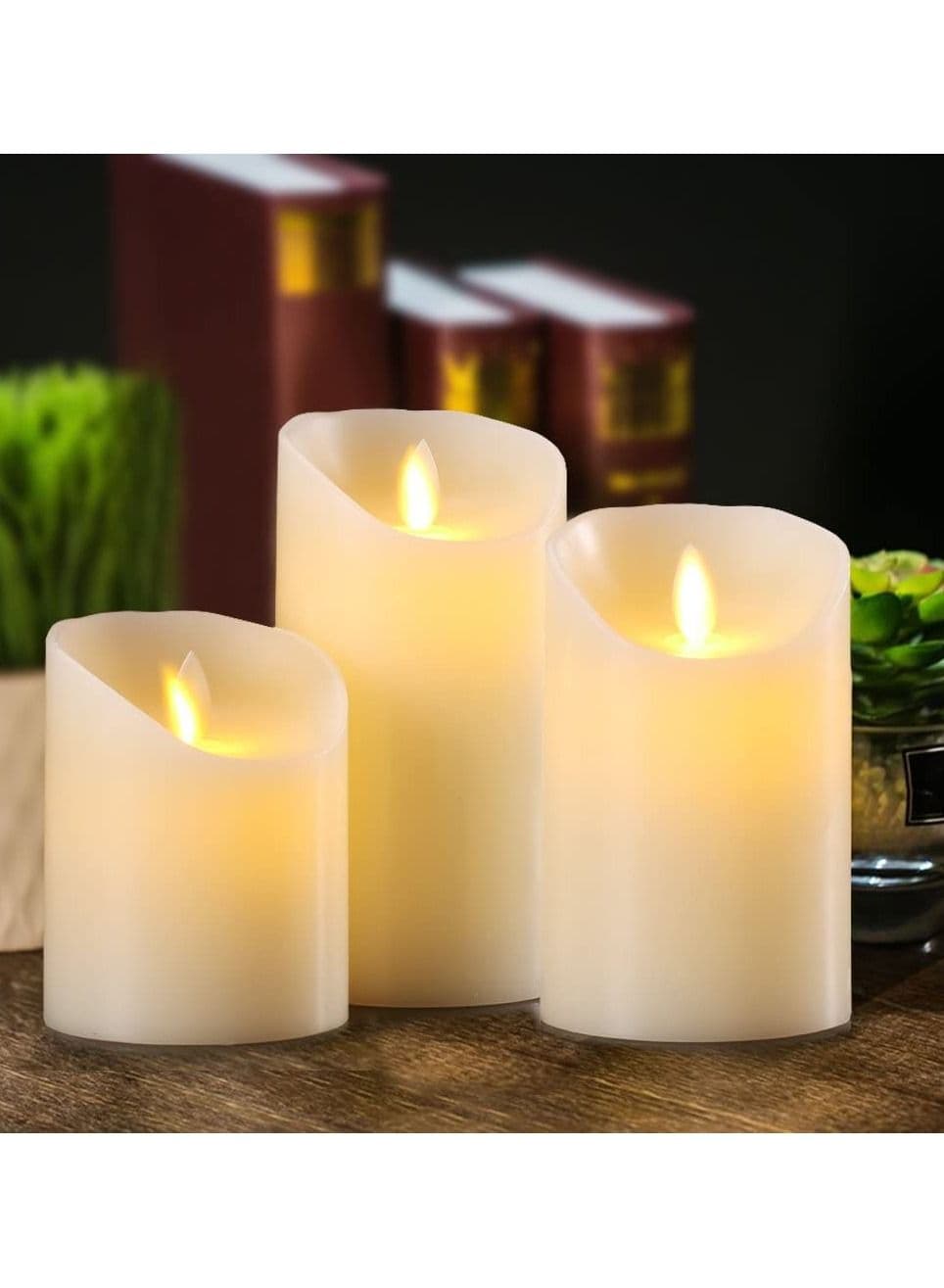 3-Piece Real Wax Flameless Candles With Remote Control Cream