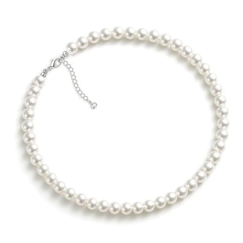 Zeffy Pearl Necklace for Women, 8MM Dainty Round Imitation Pearl Choker Wedding Delicate Jewelry for Women Simple Bridesmaid Jewelry Gifts