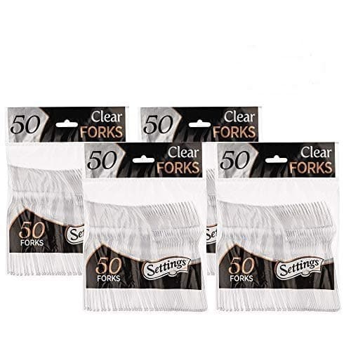 200 Count Settings Plastic Clear Forks Heavyweight Disposable Cutlery Great For Home Office School Party Picnics Restaurant Takeout Fast Food Outdoor Events Or Every Day Use 4 Bags