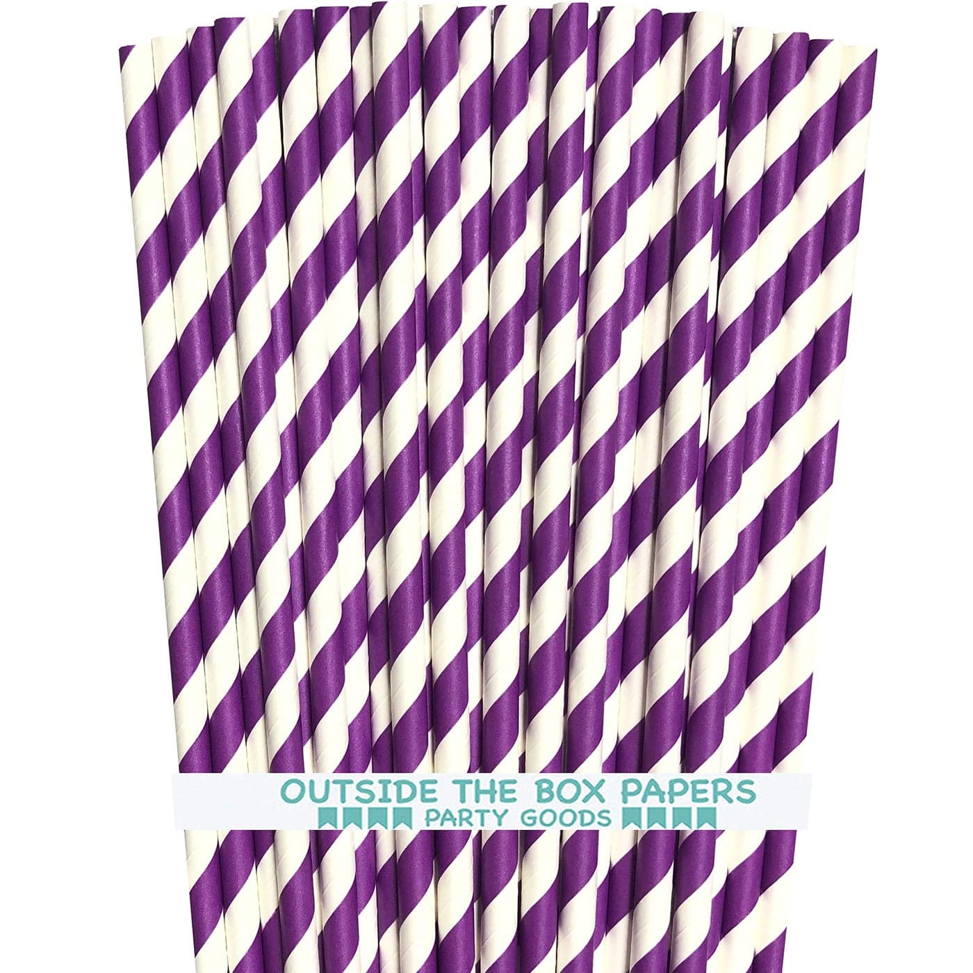 Striped Paper Straws Purple White 775 Inches Pack of 100 Outside the Box Papers Brand