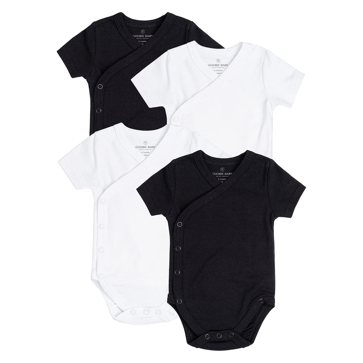Baby Side Snap Bodysuit Set 100 Cotton Boy Girl Unisex Kimono Onesie 4 Pack 2 Black 2 White Short Sleeve 03 Months
