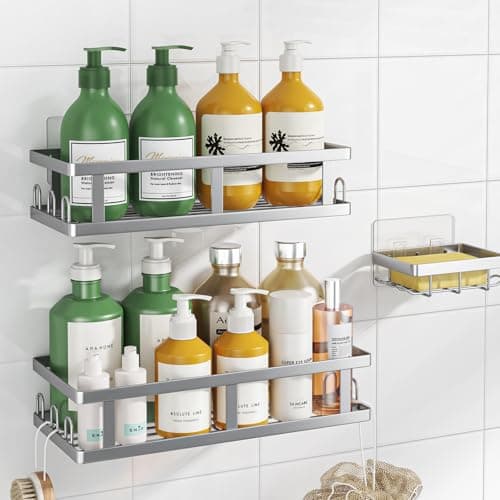 Youvip Shower Caddy Adhesive,No Drill Bathroom Organizer,Large Capacity Rustproof Shelves for Inside Shower,Bathroom Organizers and Storage,Silver