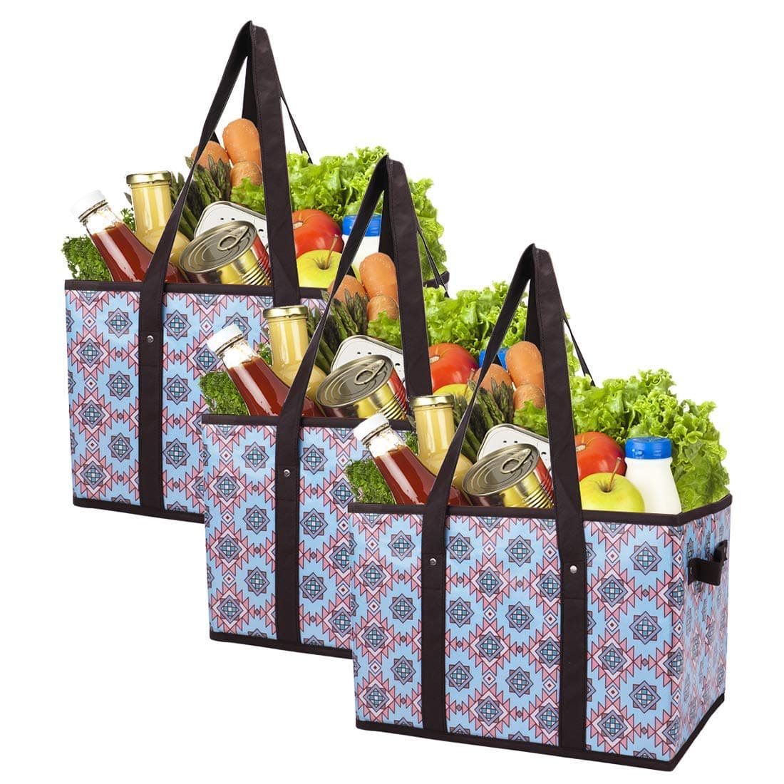 Foraineam Reusable Grocery Bags Set Durable Heavy Duty Tote Bag Collapsible Grocery Shopping Box Bag with Reinforced Bottom Pack of 3