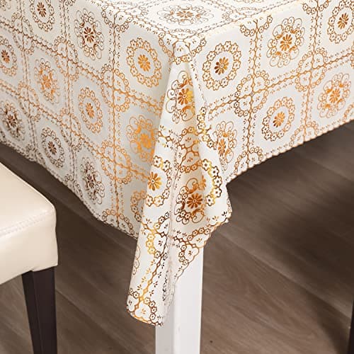 HOKIPO PVC Dinner Square Table Cover 4 Seater, 54X54 Inches (Ar-4349-D4),Gold
