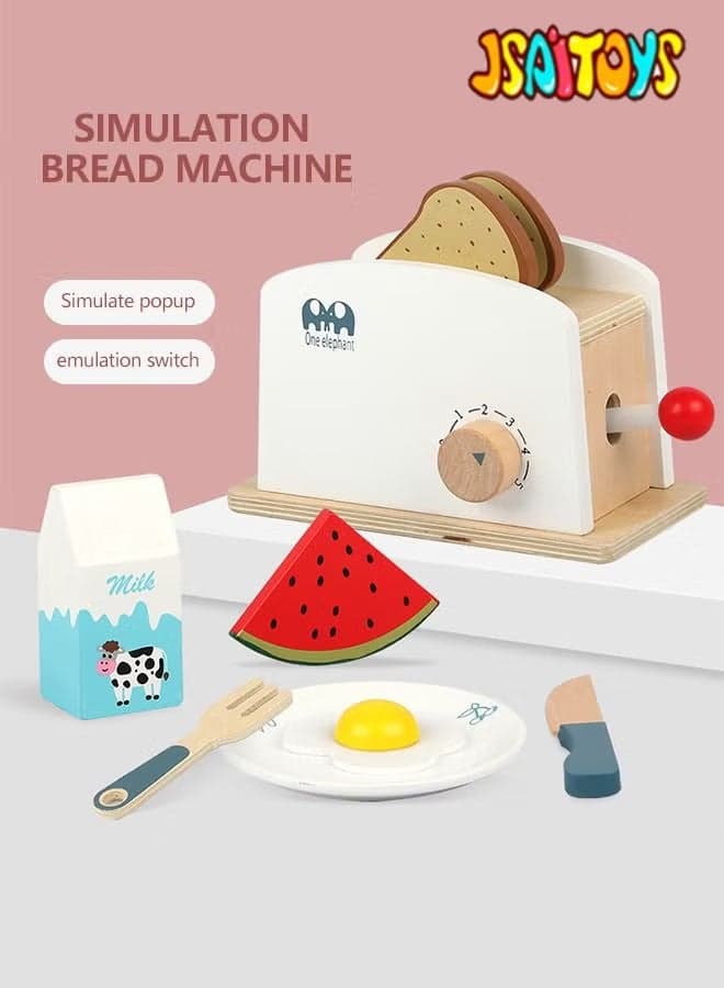 Kitchen Play Set Bread Machine Breakfast Children Wooden Role Game Toy Set