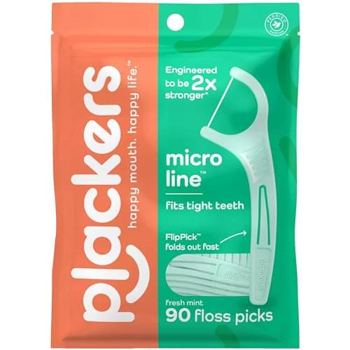 PLACKERS Micro Mint Freshens Breath, Dental Flossers Mint 90 Each (Pack of 5)