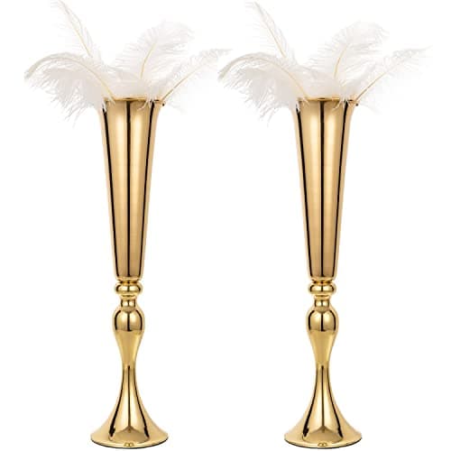 Set of 2 Metal Trumpet Vases for Table Centerpieces, Anniversary Celebration Wedding Party Dinner Table Centerpieces, Wedding Decorations, 21.9"/55.5cm Gold Vases