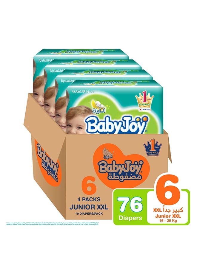 Baby Diapers, Size 6, 16 - 25 Kg, 76 Count (19 x 4) - Junior XXL, Compressed, Breathable Material, Perfect Fit, Navel Cut