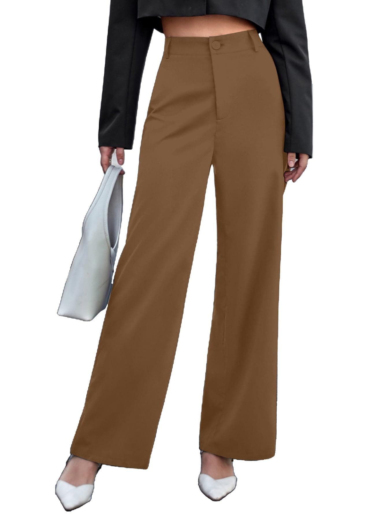 Aahwan Solid Brown High Rise Wide Leg Pants for Women's & Girls' (233-Brown-M)