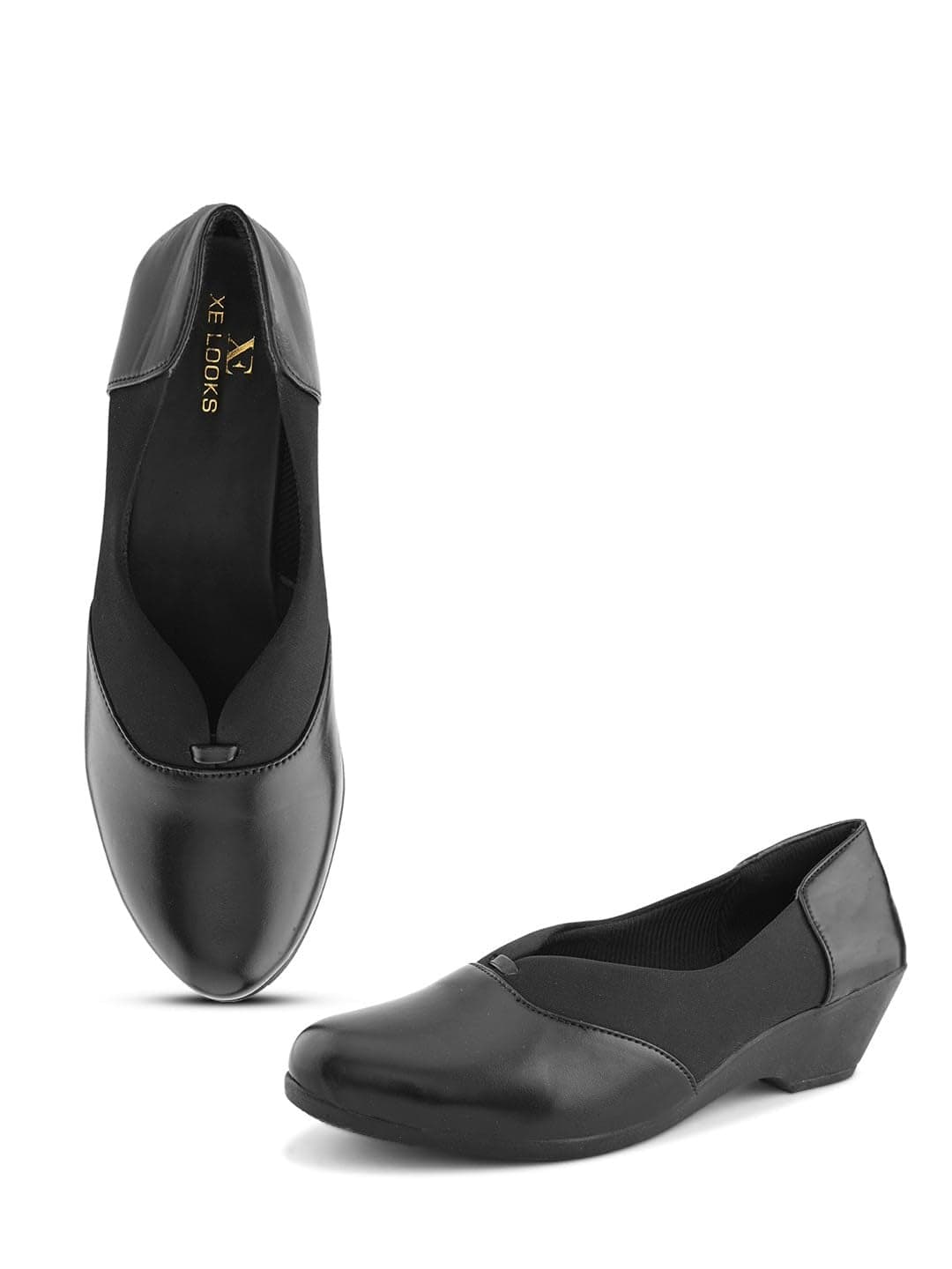 XE Looks Women's Black Wedge Bellies | Trendy Slip-On Shoes | Cushioned Footbed and Stretch Upper for Comfort Bellies For Girls & Women