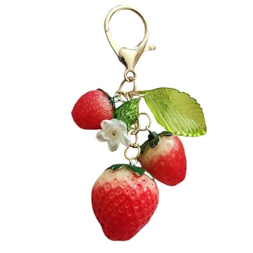 Agromusk Cute Strawberry Keychain,Bag Charms,Kawaii Heart Flower Daisy Key chains Accessories Decor for Girls Purse Gift (Strawberries)