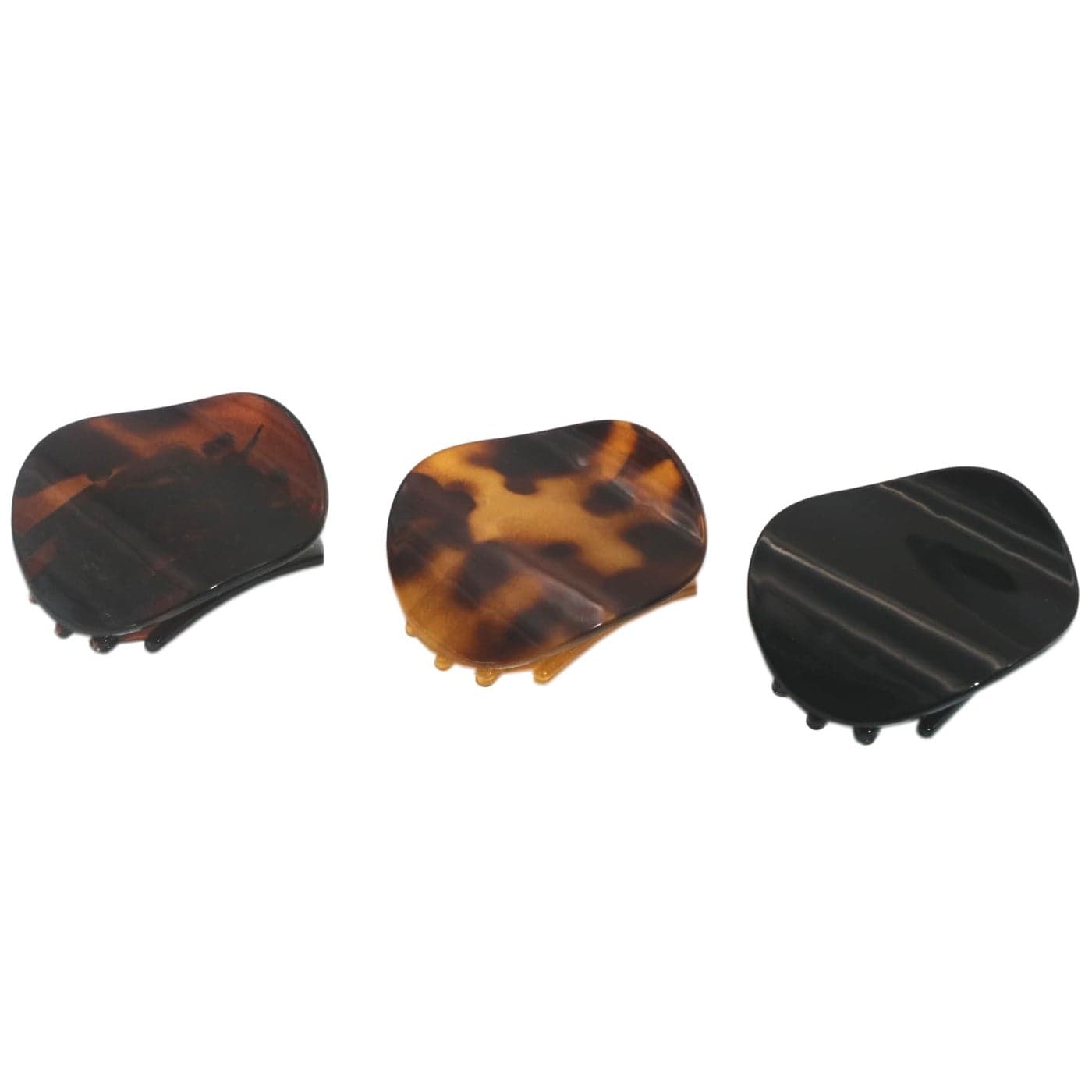 Parcelona French Onde Tortoise Shell Black and Savana Small 2 Celluloid Set of 3 Round Side Slide In Secure Grip Hair Claw for Women and Girls