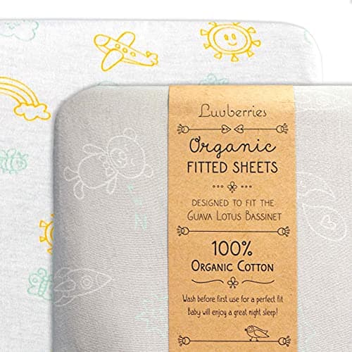 Luvberries 100 Organic Cotton Bassinet Sheets Set of 2 for The Guava Lotus Travel Bassinet Baby and Newborn Fitted Bassinet Sheets for Boys Girls Day and Night