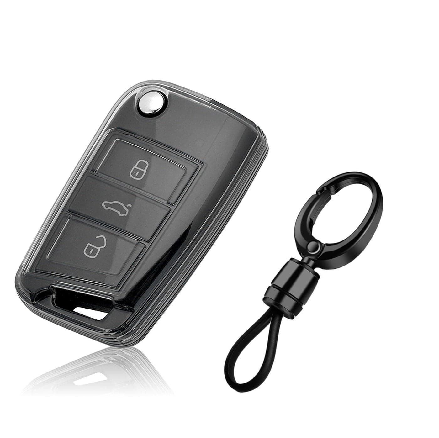 JVCV® Soft TPU Transparent Cover Compatible with Skoda Kushaq Kylaq Slavia Taigun Tiguan Virtus Octavia Kodiaq Superb Folding Key (with Keychain - Style A)