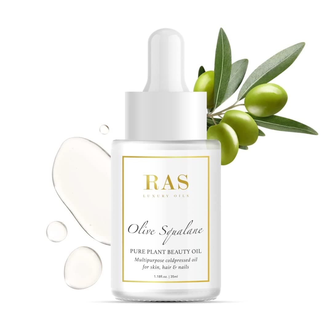 RAS Luxury Oils Olive Squalane Pure Plant Beauty Oil For Hair Skin Nails Lightweight Reduces Fine Lines Rich in Vitamins Antioxidants Fatty Acids Natural and Organic Cruelty Free 35ml