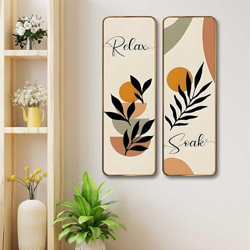 Livin'luxe Relax & Soak Abstract Wall Panel Set of 2 | Sparkle Lamination MDF Wall Art | Minimal Botanical Décor for Bedroom, Living Room & Bathroom Walls (12 x 18 Inch) AS-10