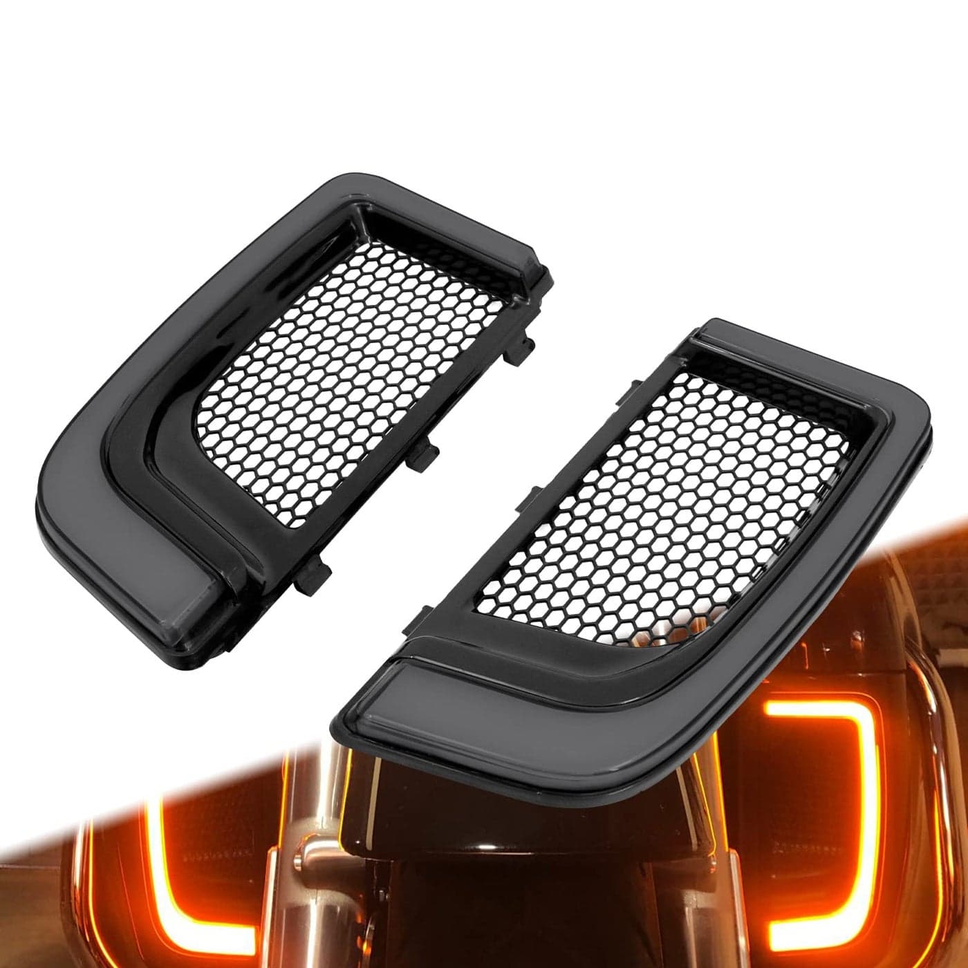 HCmotorku Motorcycle LED Fairing Lower Grills Turn Signal Light Running Light Fit for Harley Touring Street Gilde Road Gilde Electra Glide Ultra Limited 20142023 Black