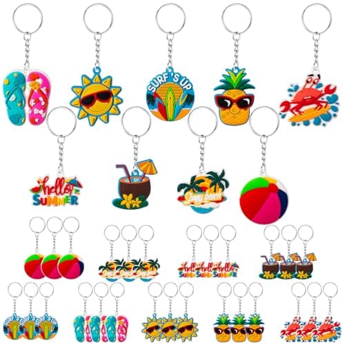 Remuuly 36 Pcs Summer Beach Favors Keychain Bulk Hawaiian Pool Party Keychains Hawaii Keychain Luau Beach Charms Tropical Hanging Pendant Summer Key Ring for Party Favors Supplies Gifts