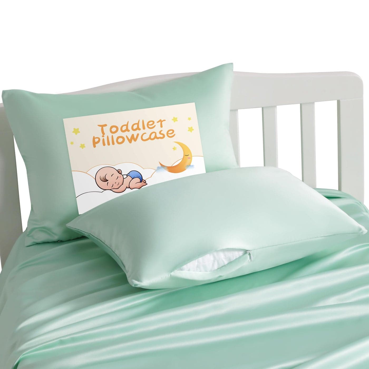 NTBAY Zippered Silk Satin Toddler Pillowcases 2 Pack Hidden Zipper 13x18 Pillowcases Luxury and Silky Baby Travel Pillow Covers Cyan