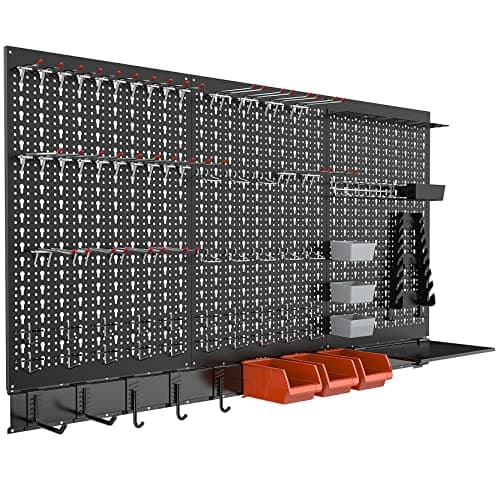 TORACK Metal Pegboard Wall Organizer System for Garage, 109PCS Pegboard Accessories Organizer Kit with Pegboard Bins, Hooks, Peg Locks, Pegboard Storage System for Workbench(Black)
