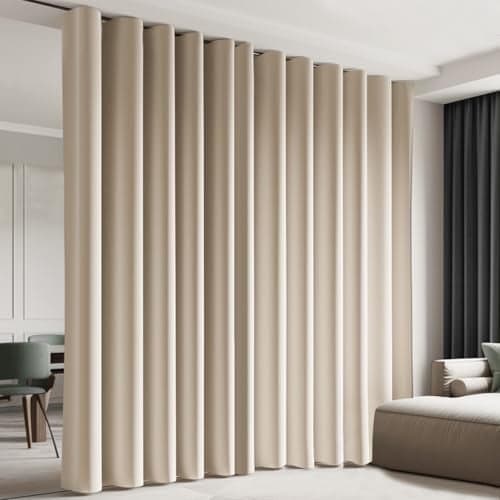 Cbsroro Room Divider Blackout Curtain Track Curtains Wall Dividers Panels Screen for Living Rooms Bedroom Office Privacy Partition Separation W100 L96 Inch1 Panel Beige