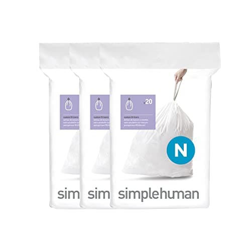 simplehuman Code N 60 Count, Dispenser Pack Custom Fit Liners, Drawstring Trash Bags, 45-50 Liter / 11.9-13.2 Gallon, White