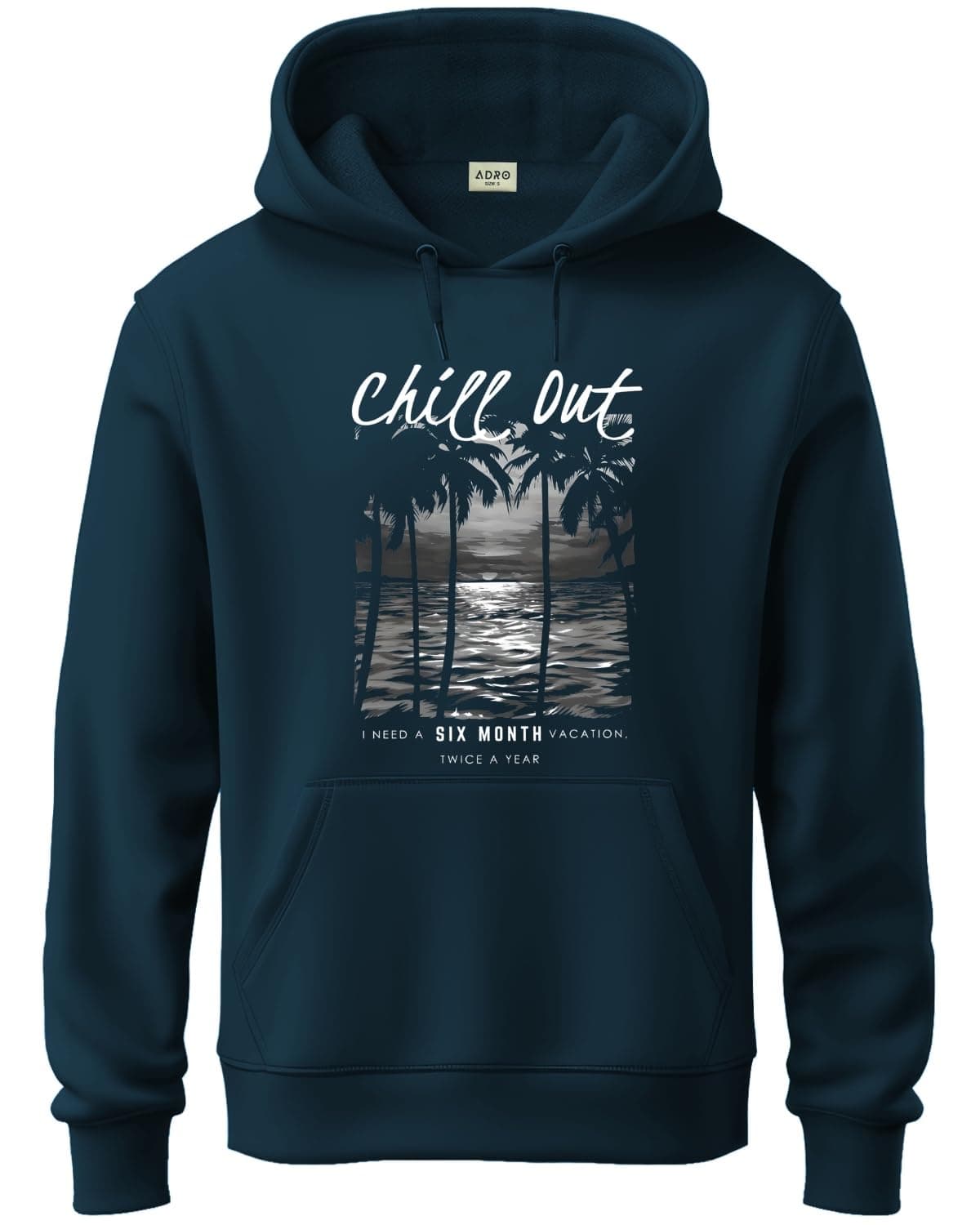 ADRO Men's Cotton Blend Neck Hooded Sweatshirt (H24-CHILL-SB_Teal