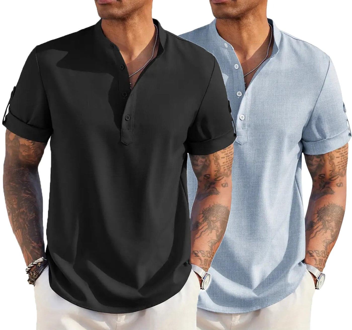 Lymio Regular Fit Shirt for Men|| Men Stylish Shirt (Short-Kurta-01-02-Black-Sky-Blue-M)