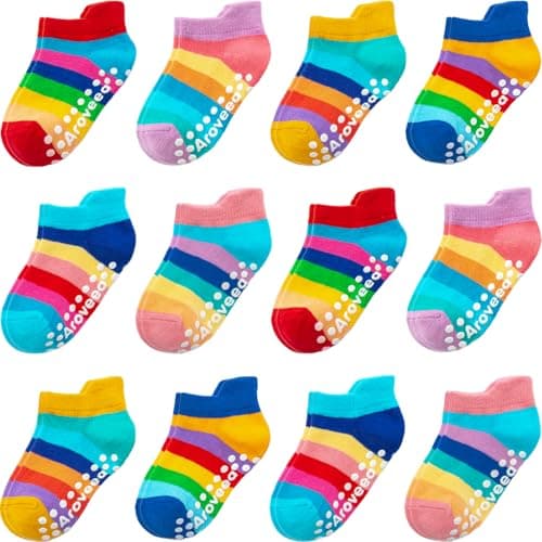 Aroveea Non Slip Grip Ankle Baby Socks 12 Pack for Toddler Boys and Girls Kids Infant Baby Cute Cotton Socks