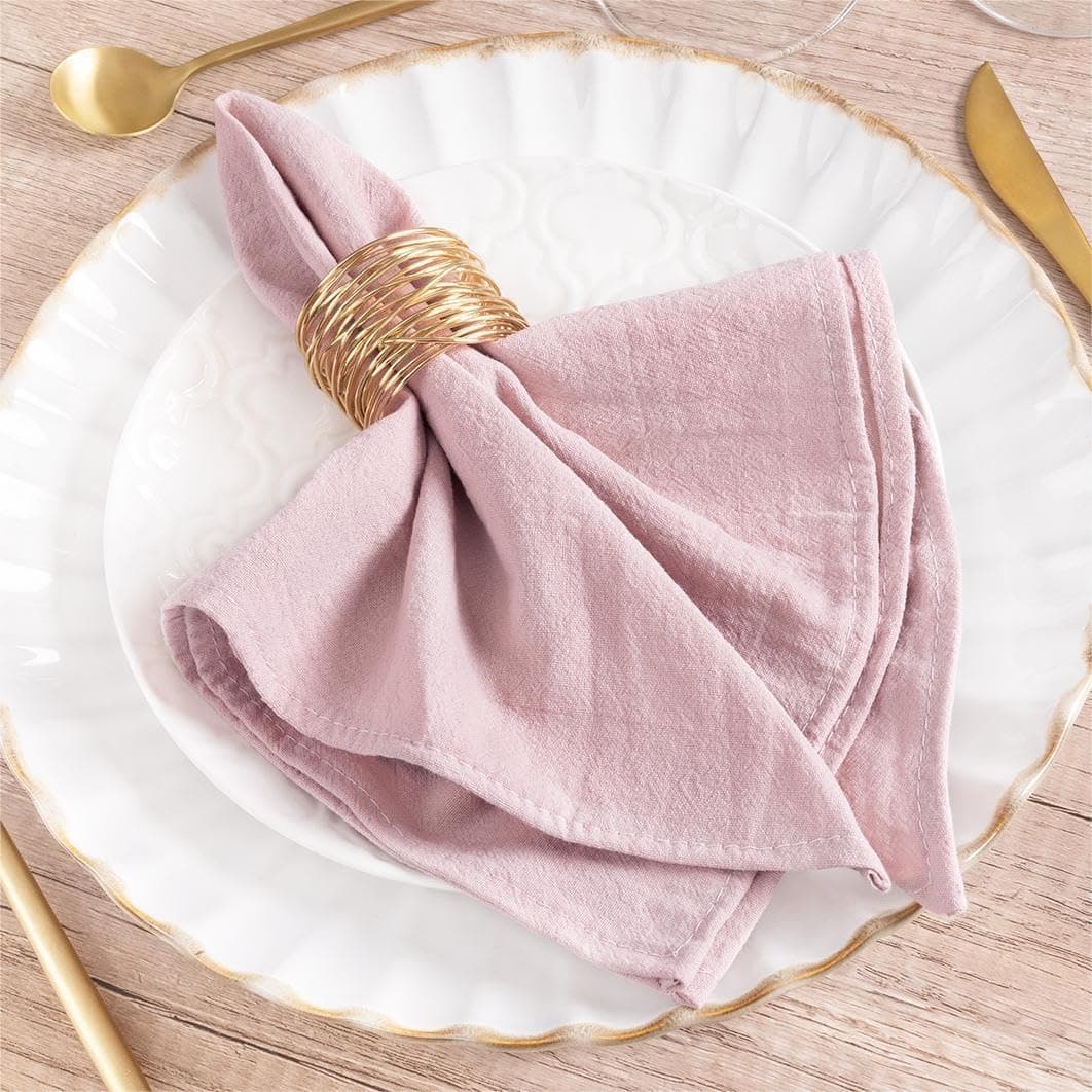 MLMW Pink Linen Napkins Cloth Set of 8 Summer Cotton Dinner Cloth Napkins Bulk Washable 1616 for Wedding Party Baby Bridal Shower Birthday Table Decorations