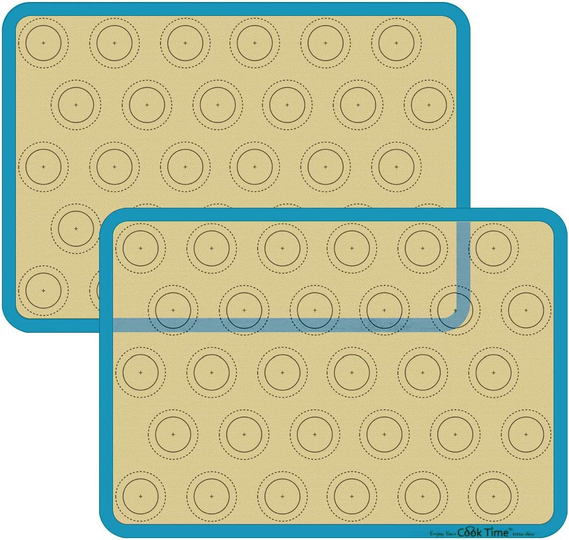 Macaron Silicone Baking Mat Set of 2 Non Stick Silicon Macaroon Baking Sheet Cookie LinerBPA FreeReusableHalf SheetPerfect Cooking Kit for MacaronsPastryCake and Bread Making Blue