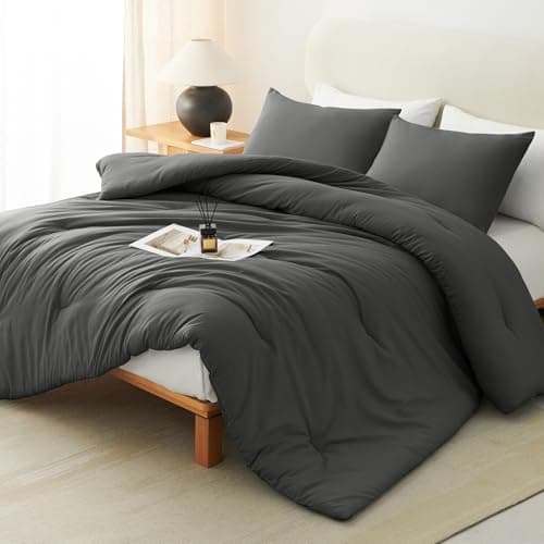 CozyLux California King Comforter Set Dark Grey, 3 Pieces Cal King Solid Breathable Bedding Set All Seasons, Dark Gray Luxury Soft Lightweight Bed Set with Down Alternative Comforter and 2 Pillowcases